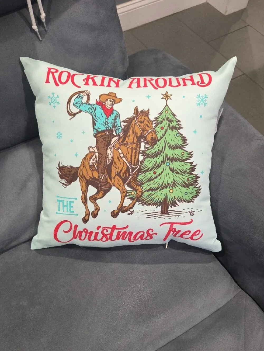 Mainstays Cowboy Christmas Pillow 16x16 Indoor Outdoor